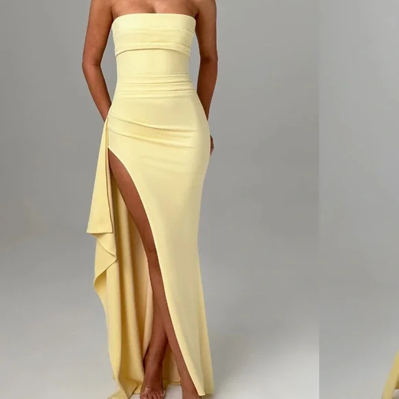 Elegant Strapless Yellow Dress - Picture 1 of 3